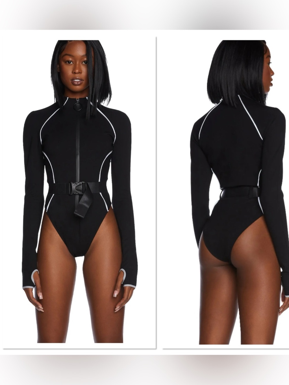 POSTER GRL HASHTAG EXECUTIVE SUITE REFLECTIVE BODYSUIT Missing Belt Sz L